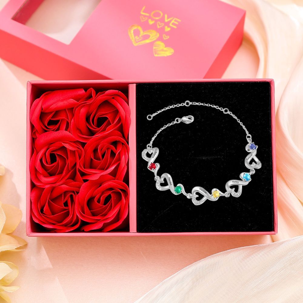 Personalisierte 2-7 Namen Infinity Armband mit 2-7 Geburtssteinen