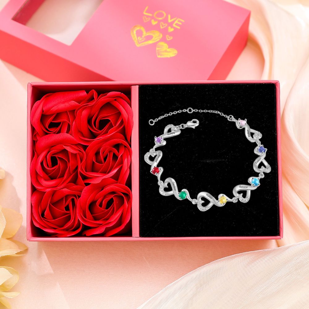 Personalisierte 2-7 Namen Infinity Armband mit 2-7 Geburtssteinen