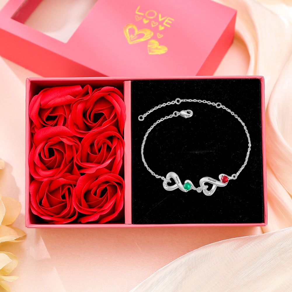 Personalisierte 2-7 Namen Infinity Armband mit 2-7 Geburtssteinen
