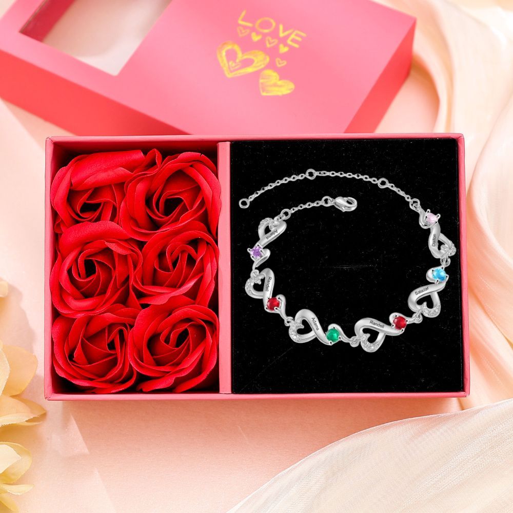 Personalisierte 2-7 Namen Infinity Armband mit 2-7 Geburtssteinen