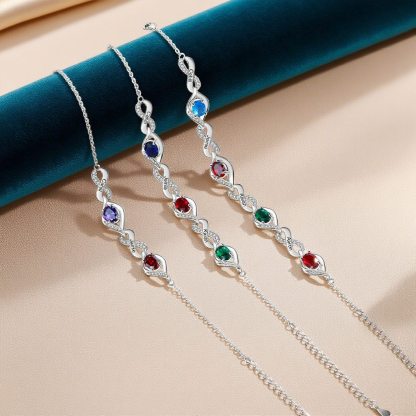 Personalisierte 2-4 Namen & Geburtssteinen Infinity Armband mit Zirkonia