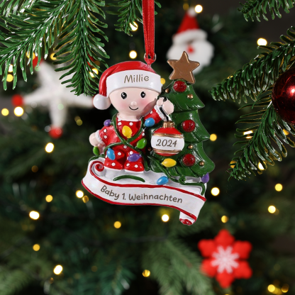 Harz Weihnachtsornament - Personalisierter Name & Text & Jahr Baby und Weihnachtsbaum Ornament