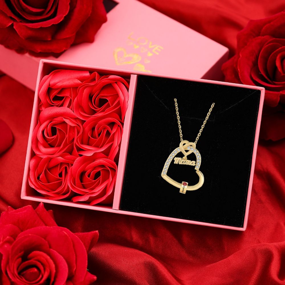 Personalisierte 1 Titel & 1-5 Namen Herz Halskette mit 1-5 Geburtssteinen für Mama/Mutter 