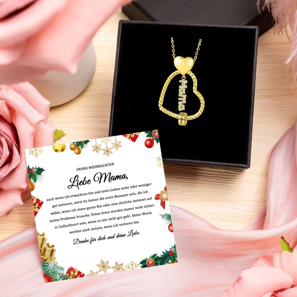 Personalisierte 1-5 Namen Herz Halskette mit 1-5 Geburtssteinen & Weihnachts-Geschenkkarte & GeschenkBox für Mama Mutter Geschenkkarte Set