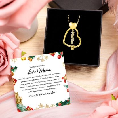 Personalisierte 1-5 Namen Herz Halskette mit 1-5 Geburtssteinen & Weihnachts-Geschenkkarte & GeschenkBox für Mama Mutter Geschenkkarte Set