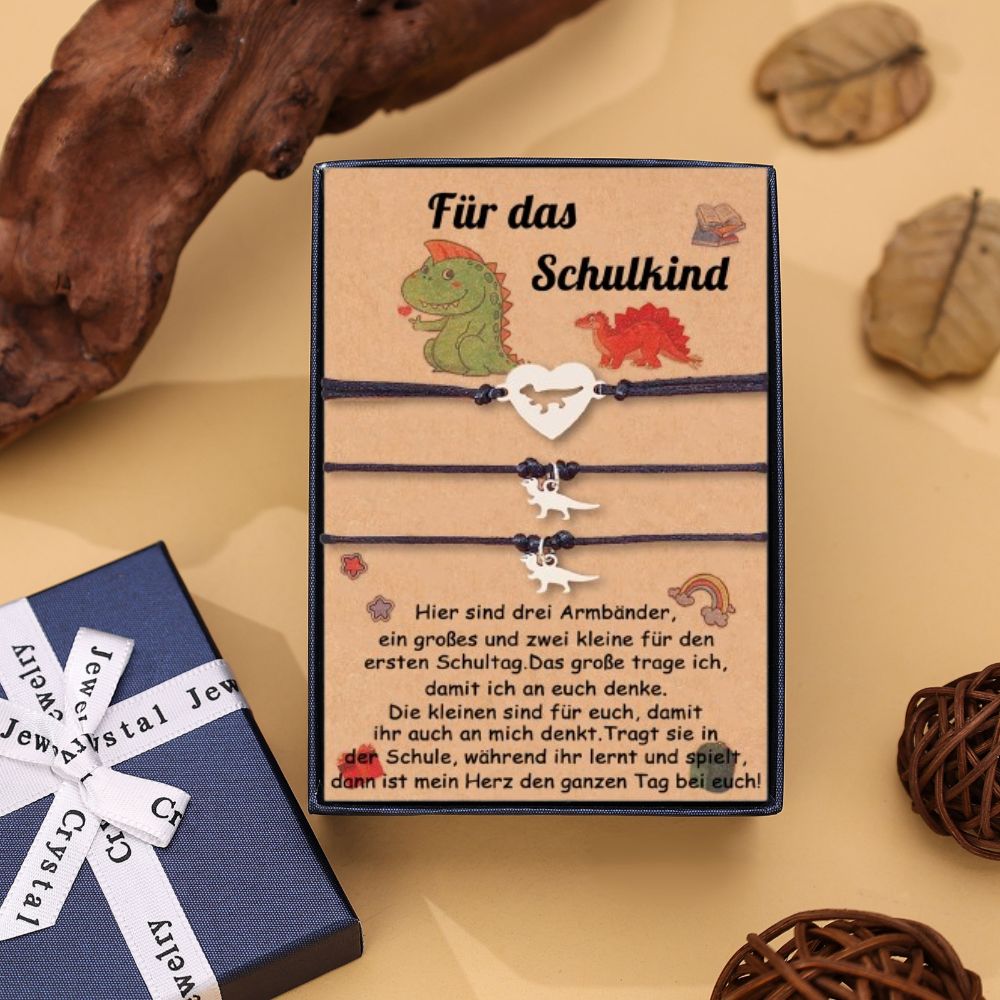 Dinos Armbänder Set mit 2 & 3 Ketten-Für das Schulkind-Schulanfang Geschenk mit Nachrichtenkarte