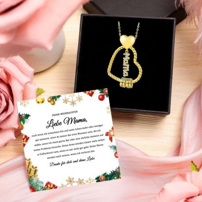 Personalisierte 1-5 Namen Herz Halskette mit 1-5 Geburtssteinen & Weihnachts-Geschenkkarte & GeschenkBox für Mama Mutter Geschenkkarte Set