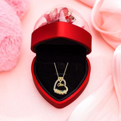 Personalisierte 1 Titel & 1-5 Namen Herz Halskette mit 1-5 Geburtssteinen für Mama/Mutter/Oma-Geschenk Box Set