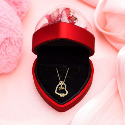 Personalisierte 1 Titel & 1-5 Namen Herz Halskette mit 1-5 Geburtssteinen für Mama/Mutter/Oma-Geschenk Box Set