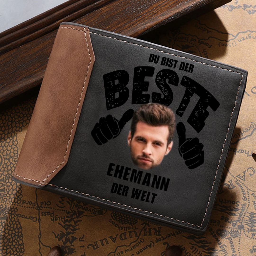 Herren Personalisierte 1 Name & Foto & Text & Buchstabe Geldbörse -Du bist der beste Ehemann der Welt -Geschenk für Ehemann Mann