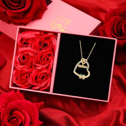 Personalisierte 1 Titel & 1-5 Namen Herz Halskette mit 1-5 Geburtssteinen für Mama/Mutter 