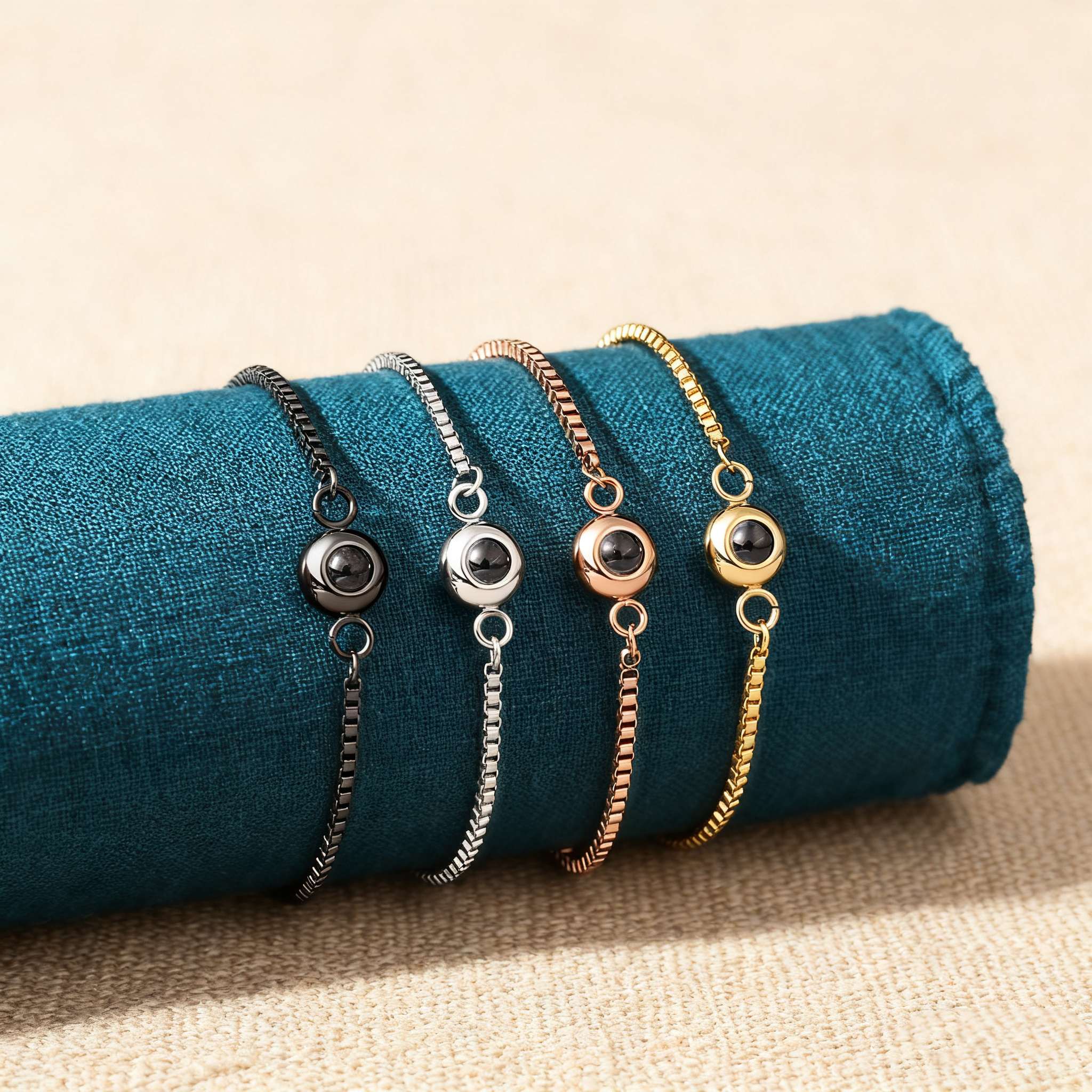 Personalisiertes Foto Rund Projektion Edelstahl Armband mit verstellbarer Kette