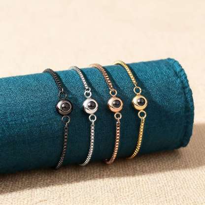 Personalisiertes Foto Rund Projektion Edelstahl Armband mit verstellbarer Kette
