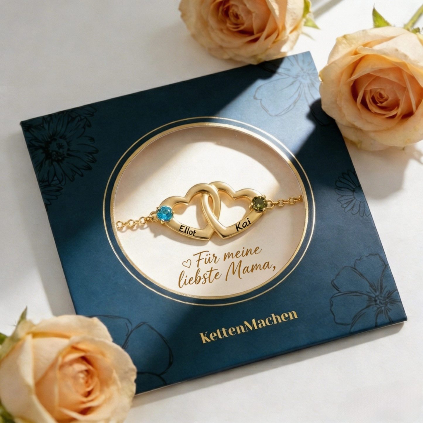 Personalisiertes Armband mit zwei Herzen 2 Namen und Geburtssteinen Geschenk für sie