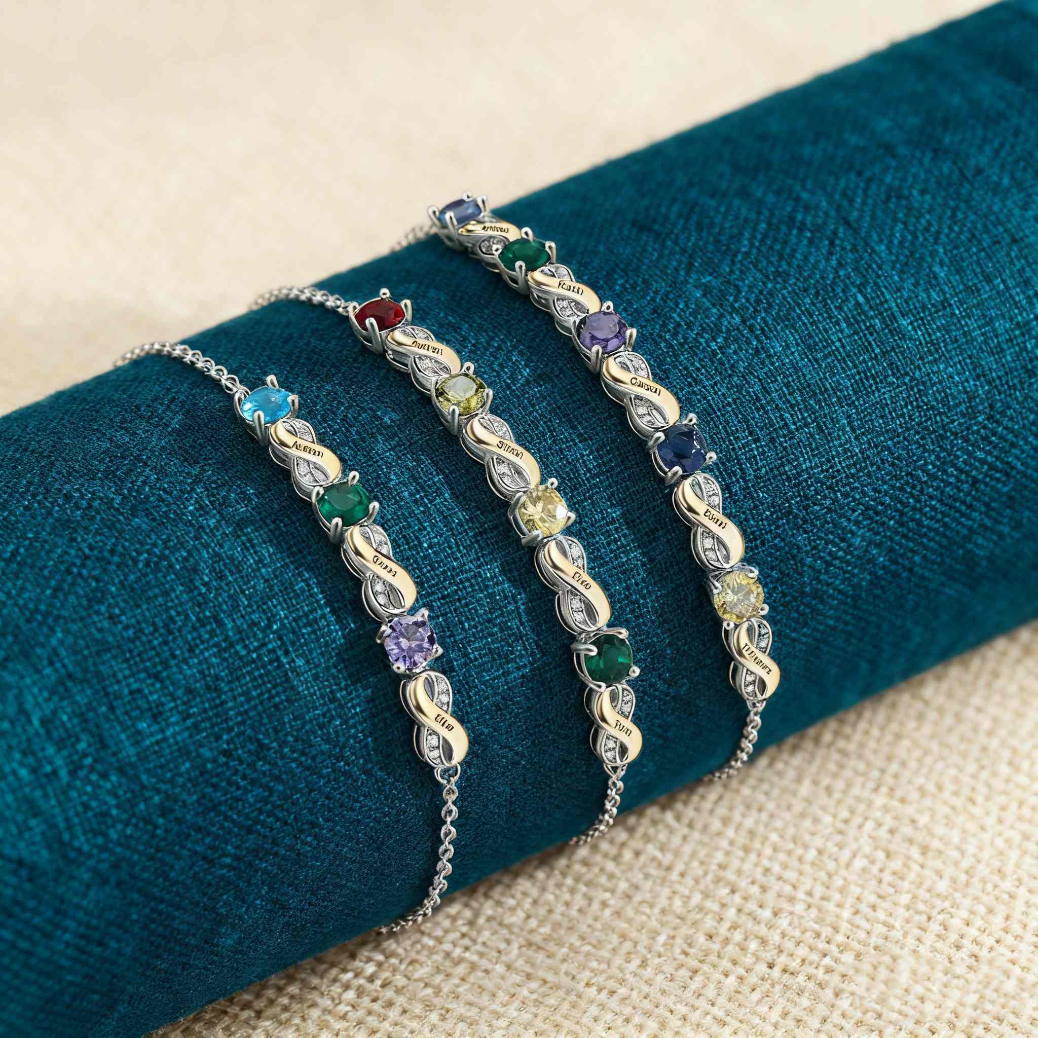 Personalisierte Unendlichkeits-Armband mit 2-5 Namen und Geburtssteinen – Liebevolles Geschenk für Mama