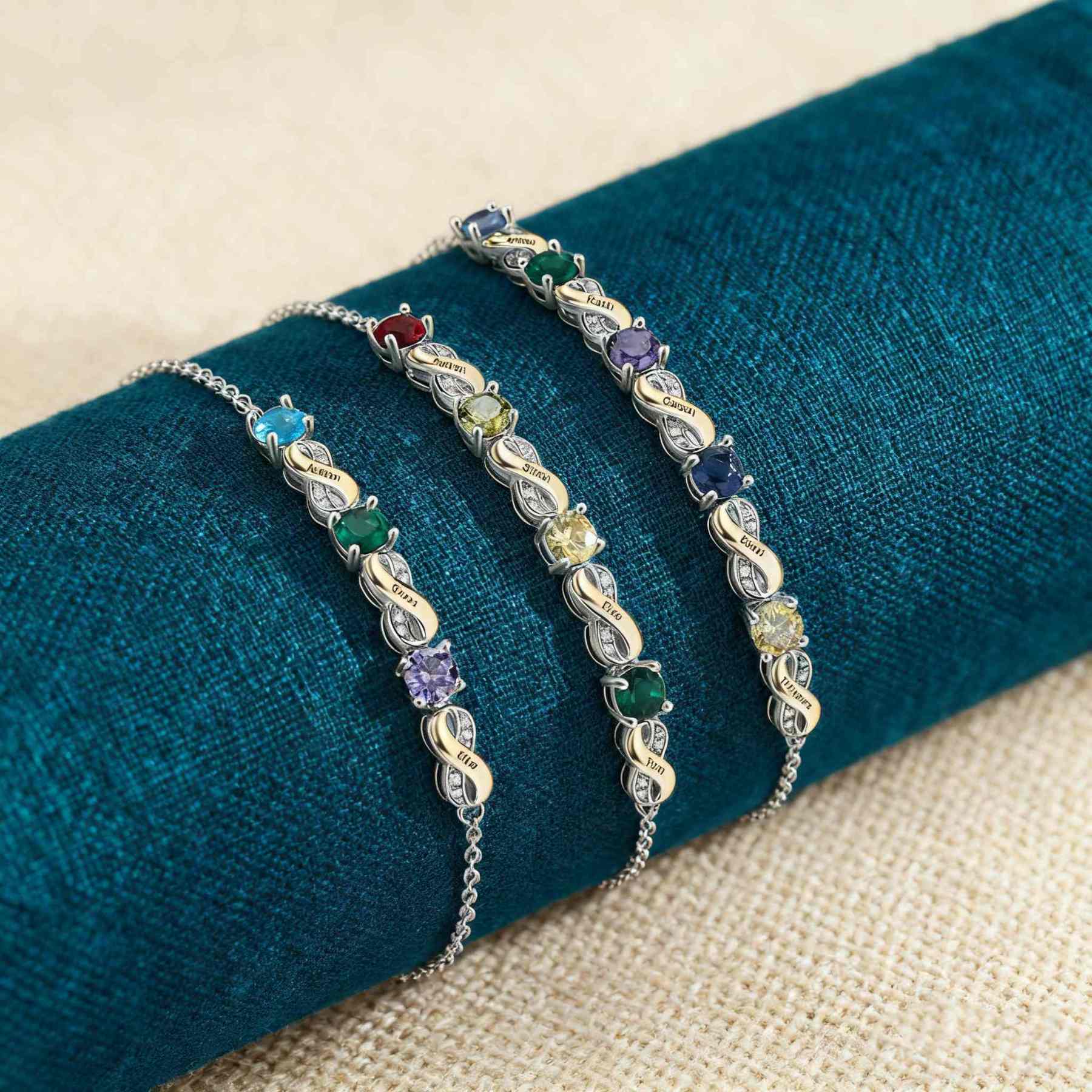 Personalisierte Unendlichkeits-Armband mit 2-5 Namen und Geburtssteinen – Liebevolles Geschenk für Mama
