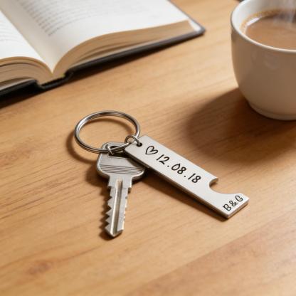 Personalisierbar 2 Buchstaben & Datum- Metall Paar Schlüsselanhänger
