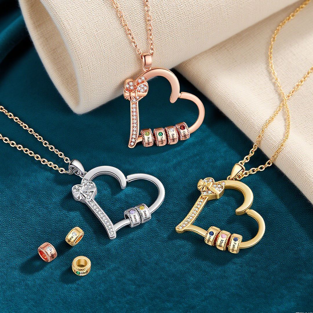 Personalisierbare Herz Halskette mit Gravur 2-5 Namen & Geburtssteinen Ideales Geschenk Für sie