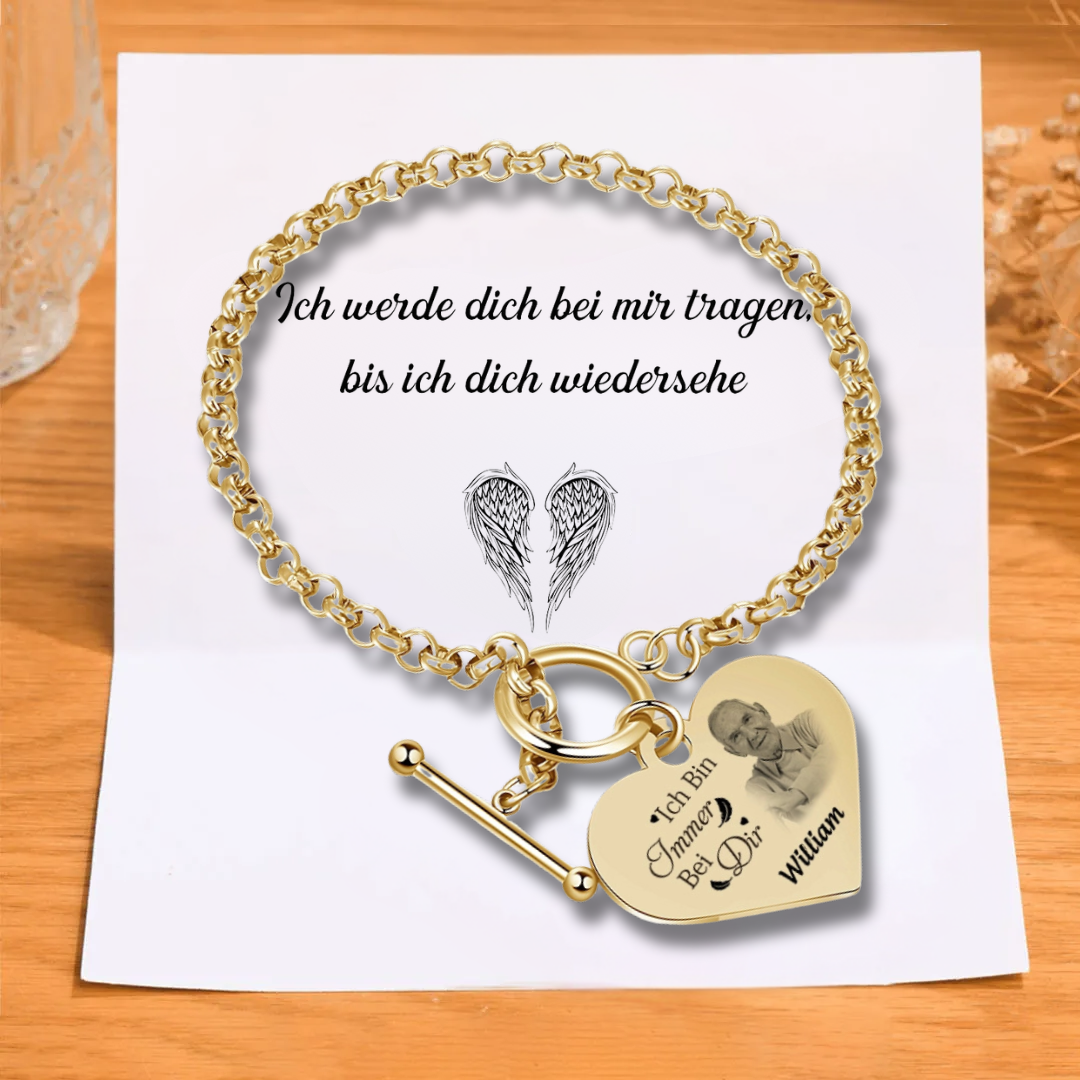 Personalisierte 1 Name & Foto Edelstahl Armband mit Herzanhänger Ich werde dich bei mir tragen bis ich dich wiedersehe Geschenk mit Nachrichtenkarte