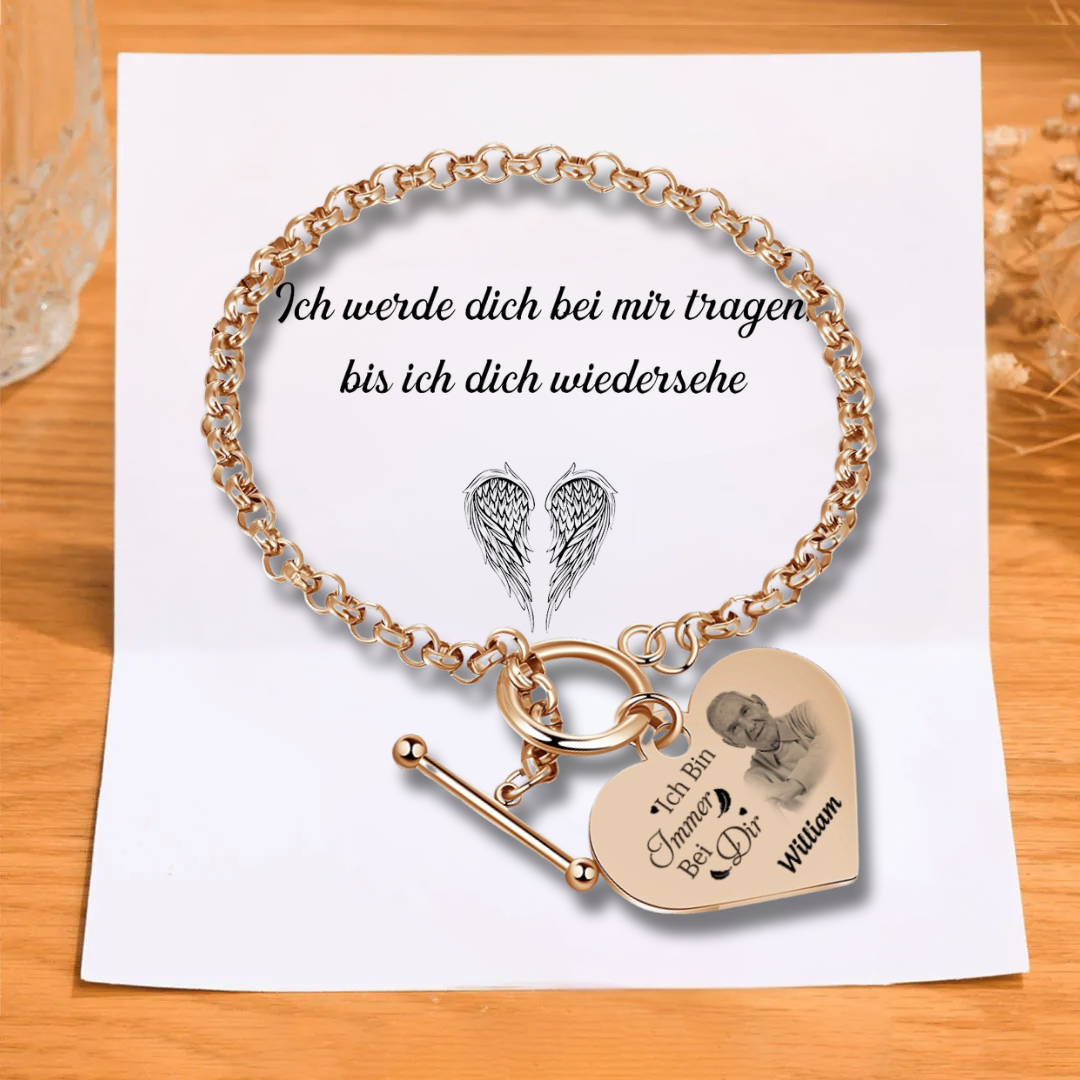 Personalisierte 1 Name & Foto Edelstahl Armband mit Herzanhänger Ich werde dich bei mir tragen bis ich dich wiedersehe Geschenk mit Nachrichtenkarte