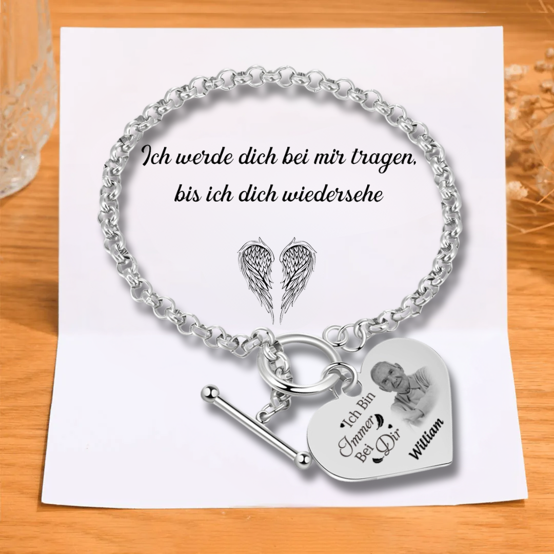 Personalisierte 1 Name & Foto Edelstahl Armband mit Herzanhänger Ich werde dich bei mir tragen bis ich dich wiedersehe Geschenk mit Nachrichtenkarte