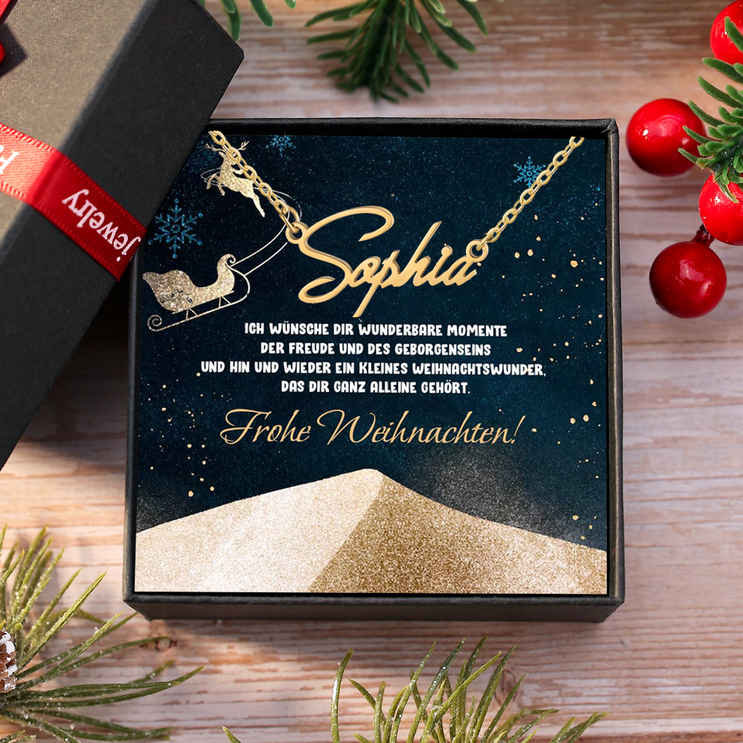 Personalisierbare Name Zarte Halskette & Geschenkkarte Geschenkbox Set Weihnachtsgeschenk