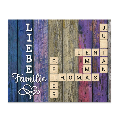 Personalisierte 2-12 Namen & Text Holzbild mit Familien Scrabble-Namen – Geschenk für Familie