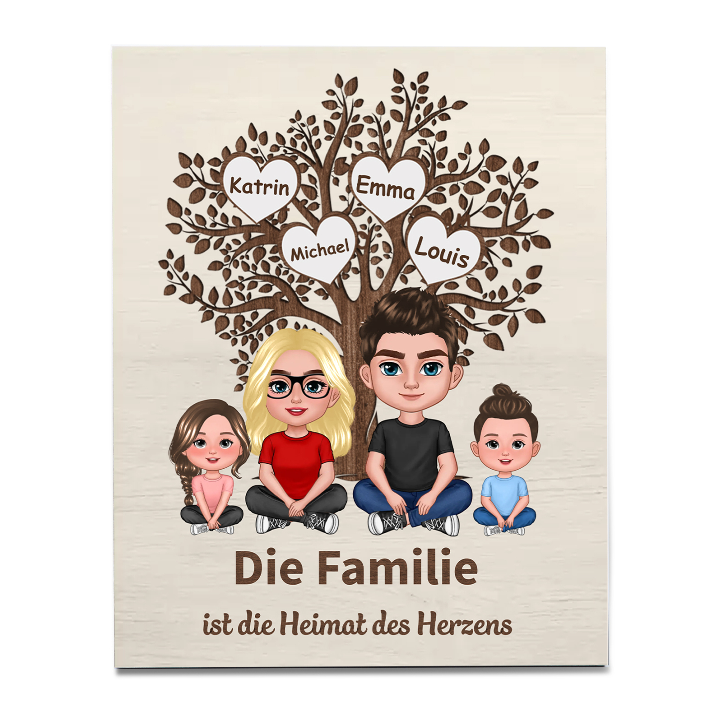 Familie Holzbild - Personalisierte 2-8 Namen auf Herzen & Familienbaum Holz Gedenkdekoration Geschenk für Familie