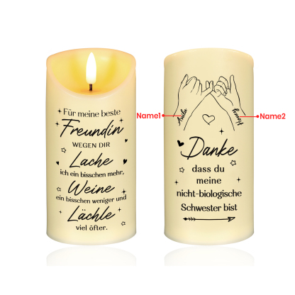Personalisierbare 2 Namen Hand-in-Hand LED-Kerze – Danke, dass du meine nicht-biologische Schwester bist – Geschenk für Beste Freundin