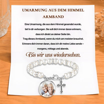 Personalisiertes Foto Armband mit Geschenkkarte - Umarmung aus dem Himmel Armband - Gedenkarmband mit Kreuzanhänger