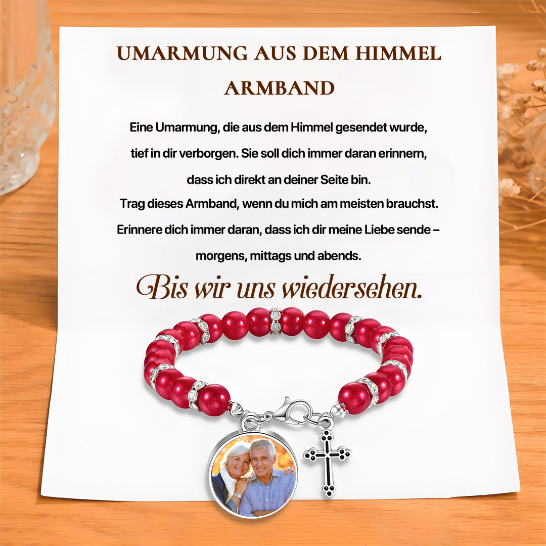 Personalisiertes Foto Armband mit Geschenkkarte - Umarmung aus dem Himmel Armband - Gedenkarmband mit Kreuzanhänger