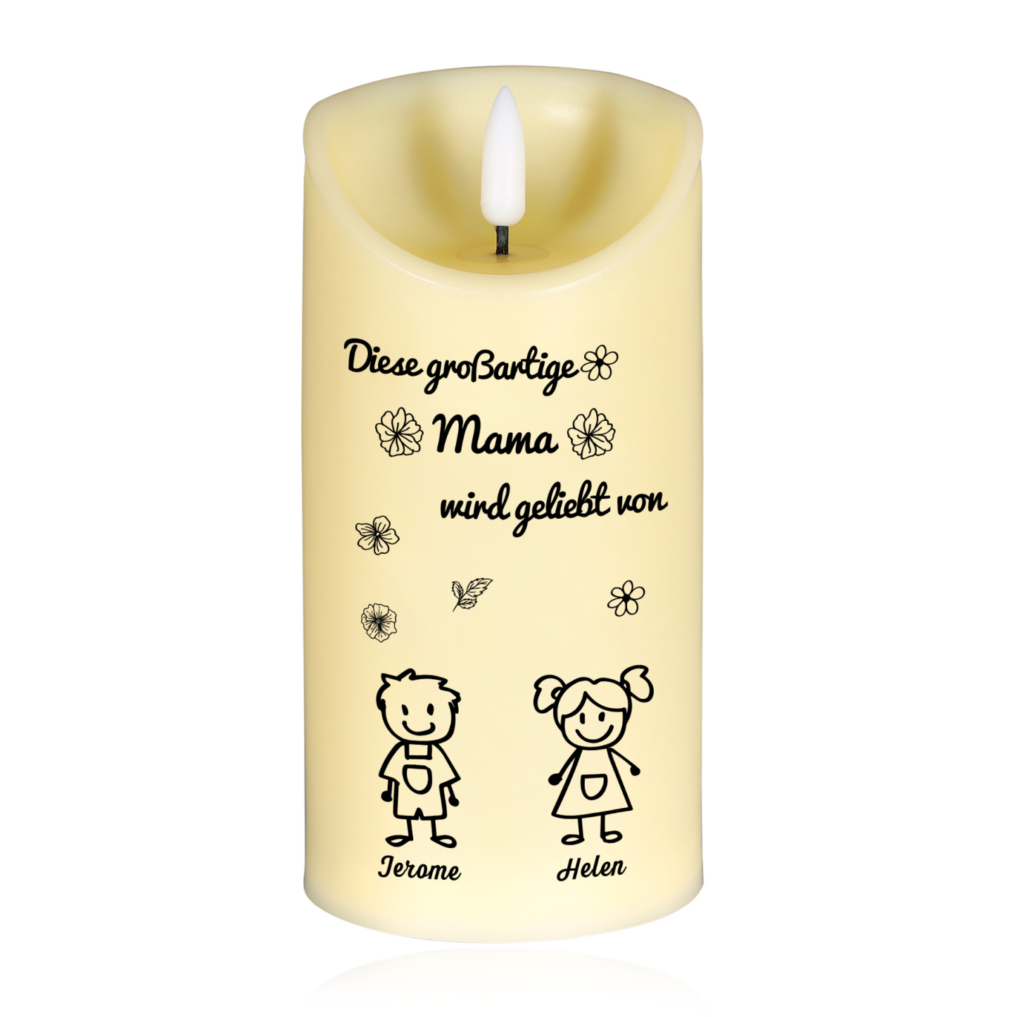 Personalisierte LED-Kerze mit 2 Namen & Muster – Diese großartige Mama wird geliebt von.. – perfektes Geschenk für Mama