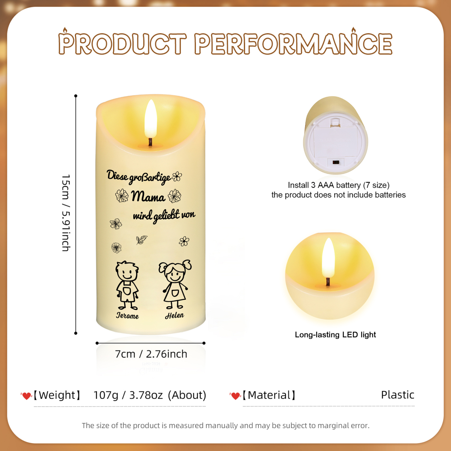 Personalisierte LED-Kerze mit 2 Namen & Muster – Diese großartige Mama wird geliebt von.. – perfektes Geschenk für Mama