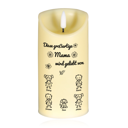 [Copy]Personalisierte LED-Kerze mit 5 Namen & Muster – Diese großartige Mama wird geliebt von.. – perfektes Geschenk für Mama