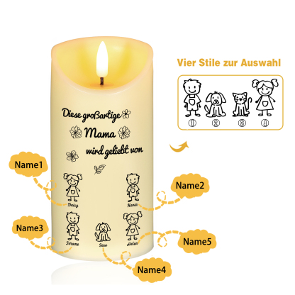 [Copy]Personalisierte LED-Kerze mit 5 Namen & Muster – Diese großartige Mama wird geliebt von.. – perfektes Geschenk für Mama