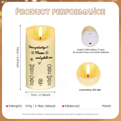 [Copy]Personalisierte LED-Kerze mit 5 Namen & Muster – Diese großartige Mama wird geliebt von.. – perfektes Geschenk für Mama