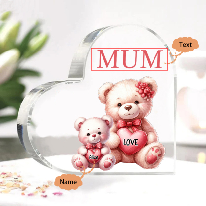 Personalisierte 1 Name & Text Acryl-Deko mit Tragen Herz Schreibtischdekoration für Mutter/Großmutter