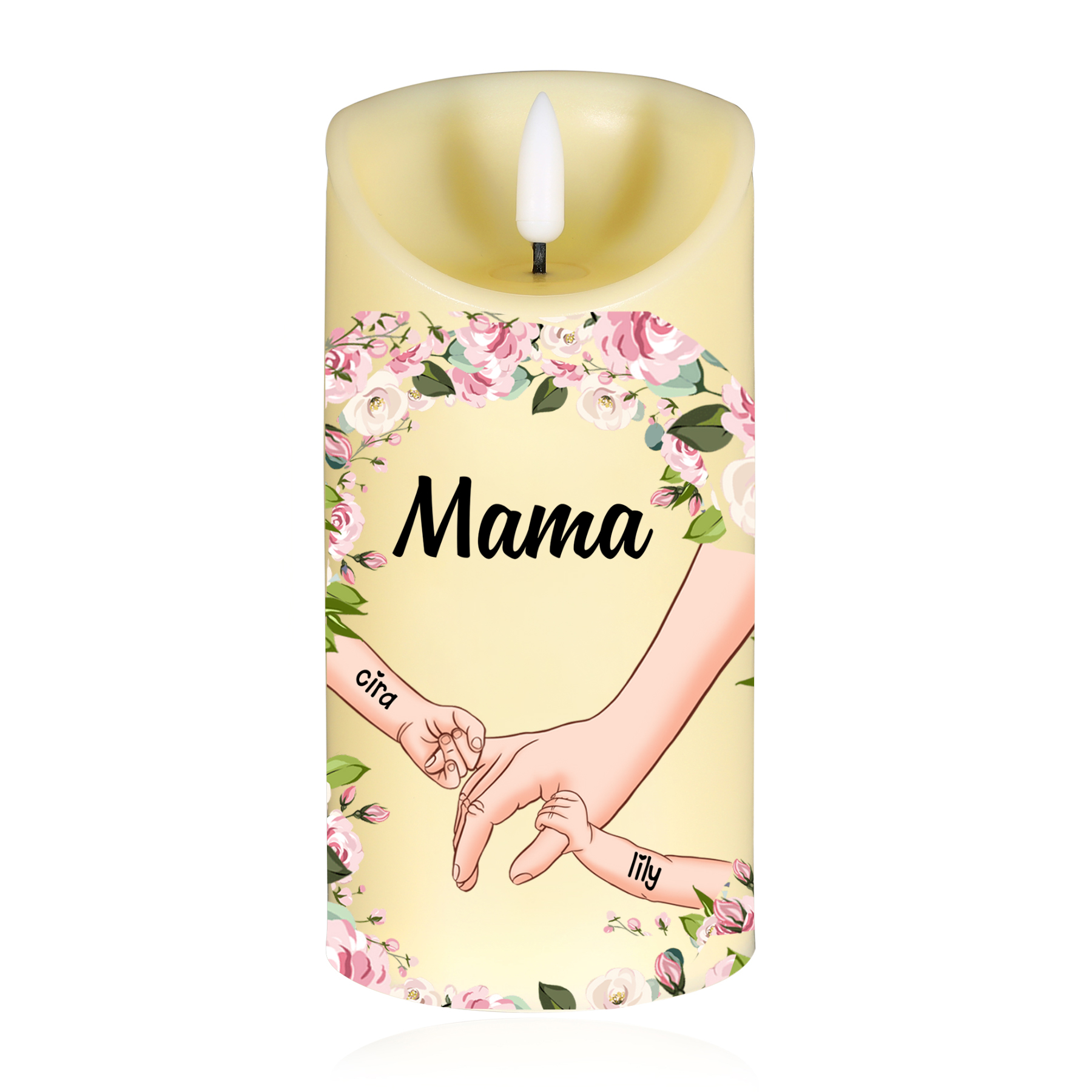 Personalisierbarer mit 1-10 Namen LED-Kerze für Mutter – Hand in Hand
