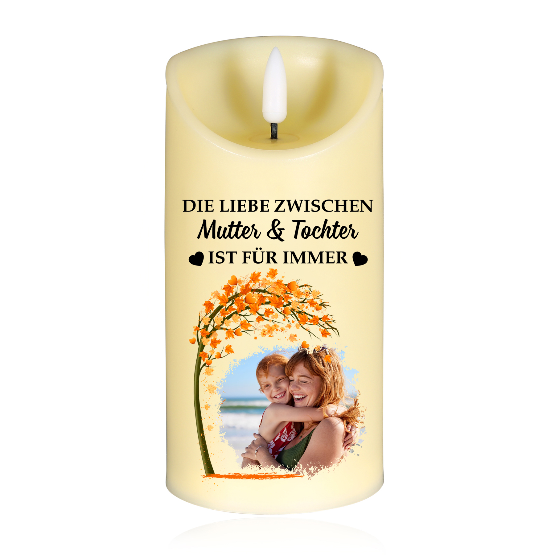 Personalisierbarer mit 1 Foto LED-Kerze für Mutter –  Die Liebe Zwischen Mutter & Kinder Ist Für Immer