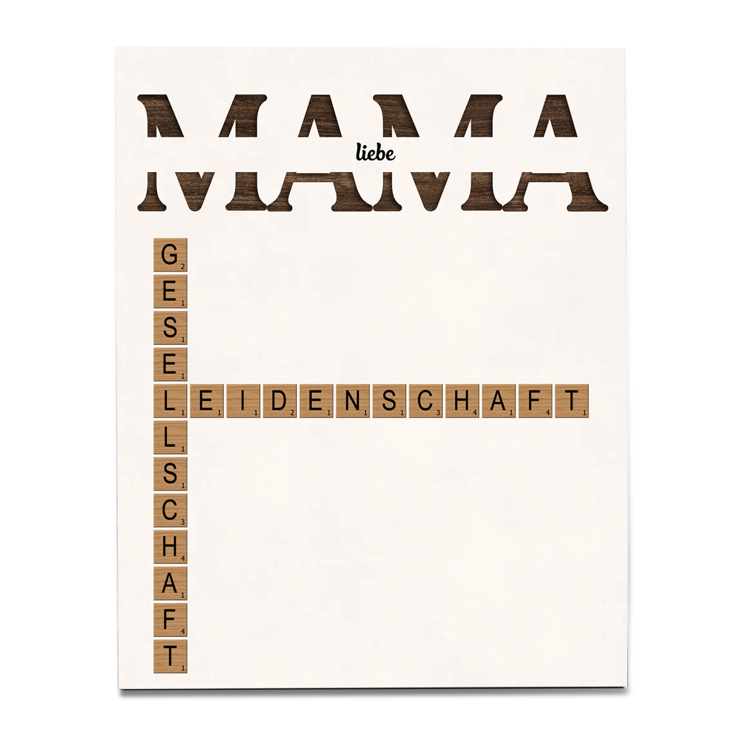 Kreuzworträtsel mit Holzrahmen, personalisierte Namen und Lebensbaum