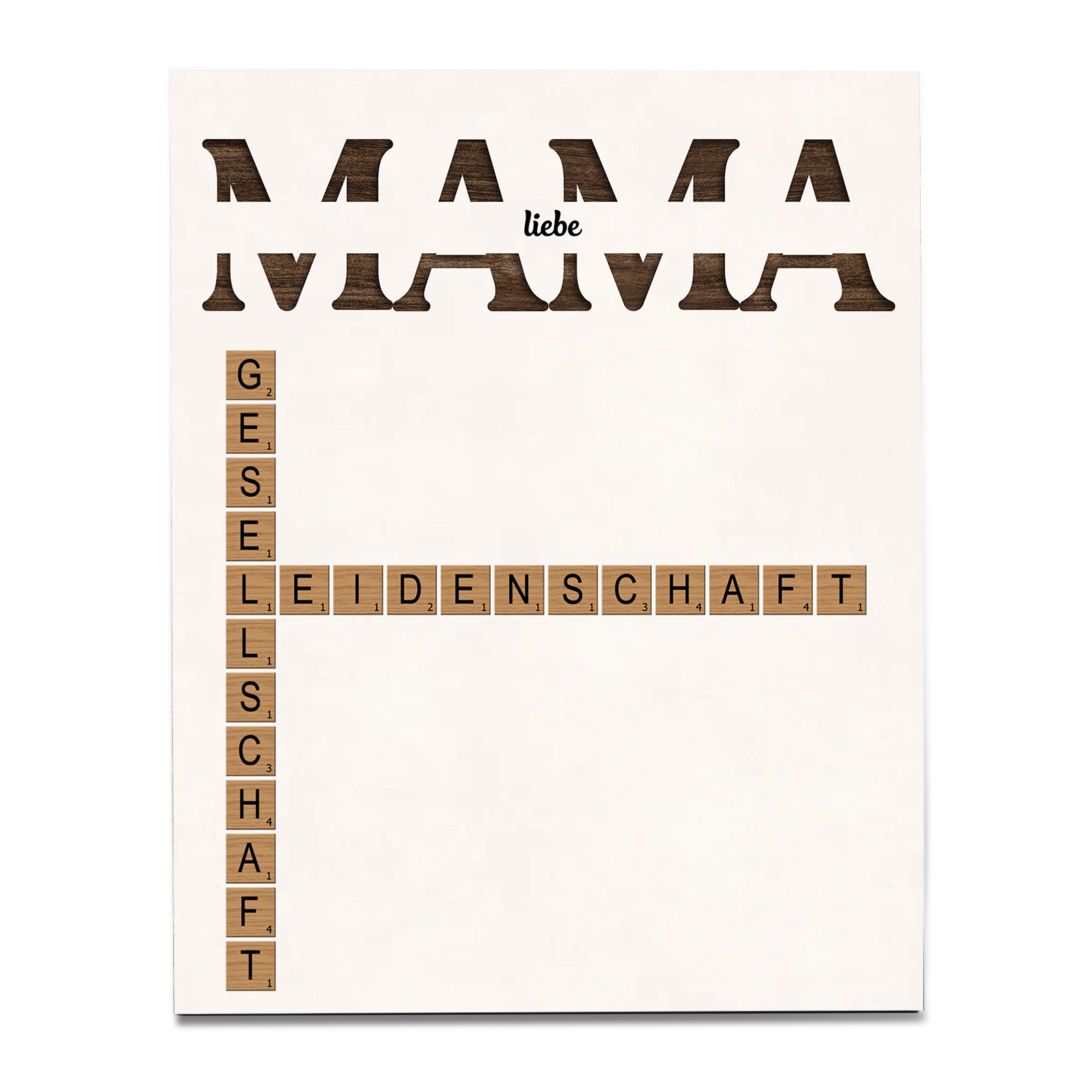 Kreuzworträtsel mit Holzrahmen, personalisierte Namen und Lebensbaum