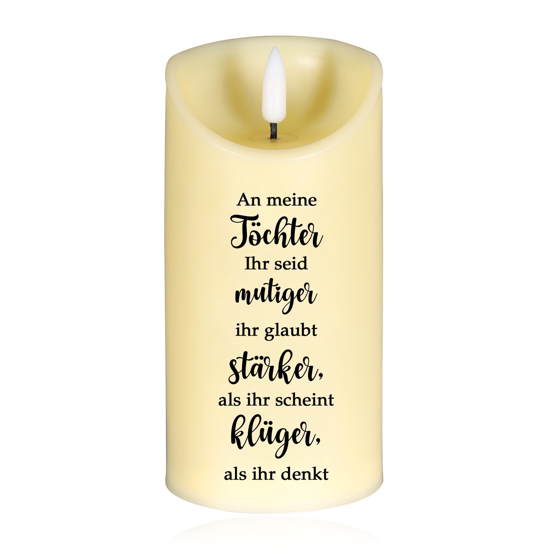 Personalisierbare LED-Kerze mit Namen & Text - Du bist mutiger, als du glaubst stärker- Mama & Tochter