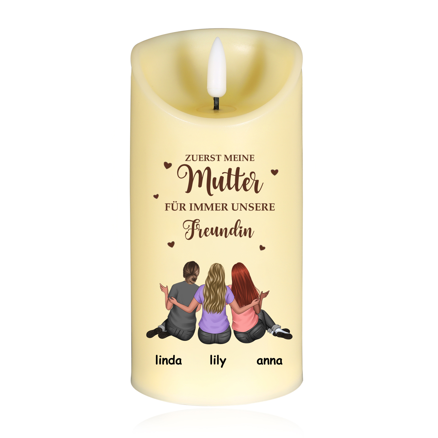 Personalisierbare LED-Kerze mit Namen & Text - ZUERST MEINE Mutter, FÜR IMMER MEINE Freundin- Mama & Tochter