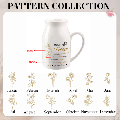 Personalisierte 1 Name & Geburtsblume-An meine Tochter- Gießvase mit Henkel Mama Vase-Pefektes Geschenk für Tochter