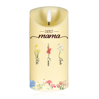 Personalisierbarer Name & Blume LED-Gedenk-Kerze – Zuerst Mama, Jetzt Oma