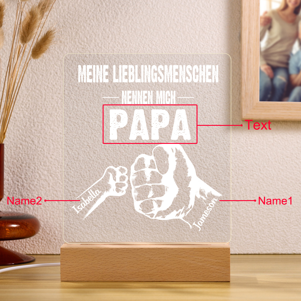 Personalisierte 2 Namen & Text PAPA Faust Nachtlicht- Meine Lieblingsmenschen nennen mich Papa-Geschenk für Vater-Unsere Familie