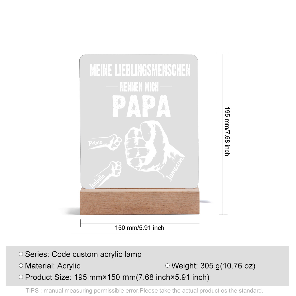 Personalisierte 3 Namen & Text PAPA Faust Nachtlicht- Meine Lieblingsmenschen nennen mich Papa-Geschenk für Vater-Unsere Familie