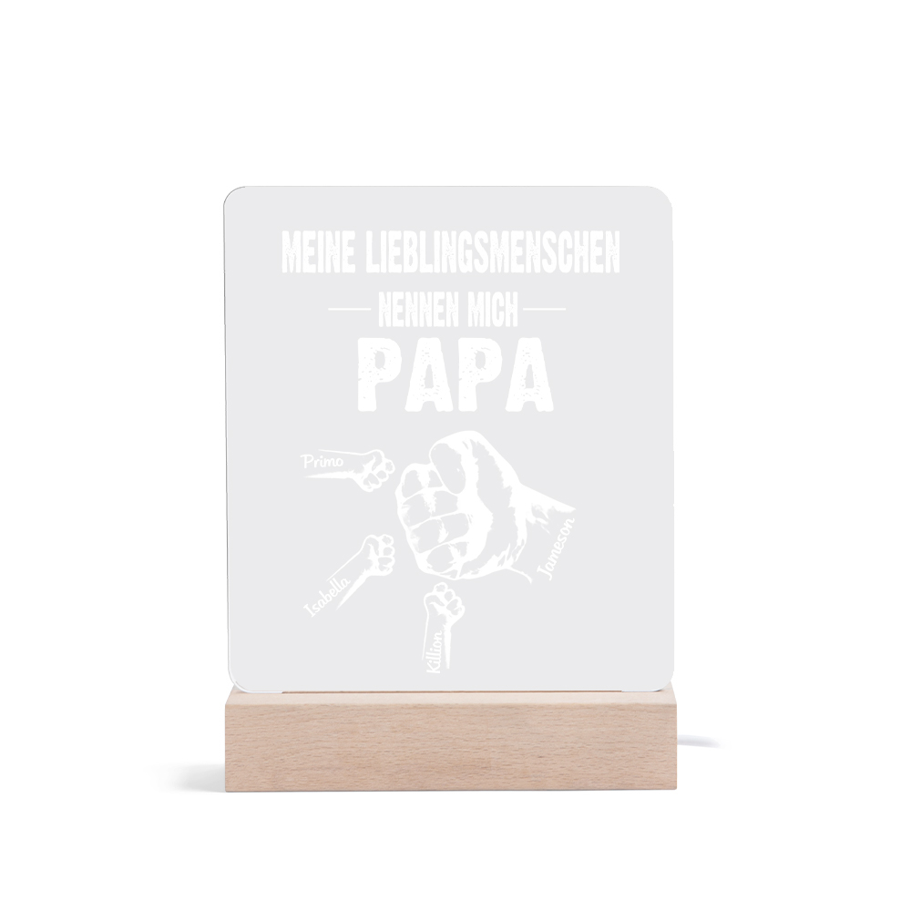 Personalisierte 4 Namen & Text PAPA Faust Nachtlicht- Meine Lieblingsmenschen nennen mich Papa-Geschenk für Vater-Unsere Familie