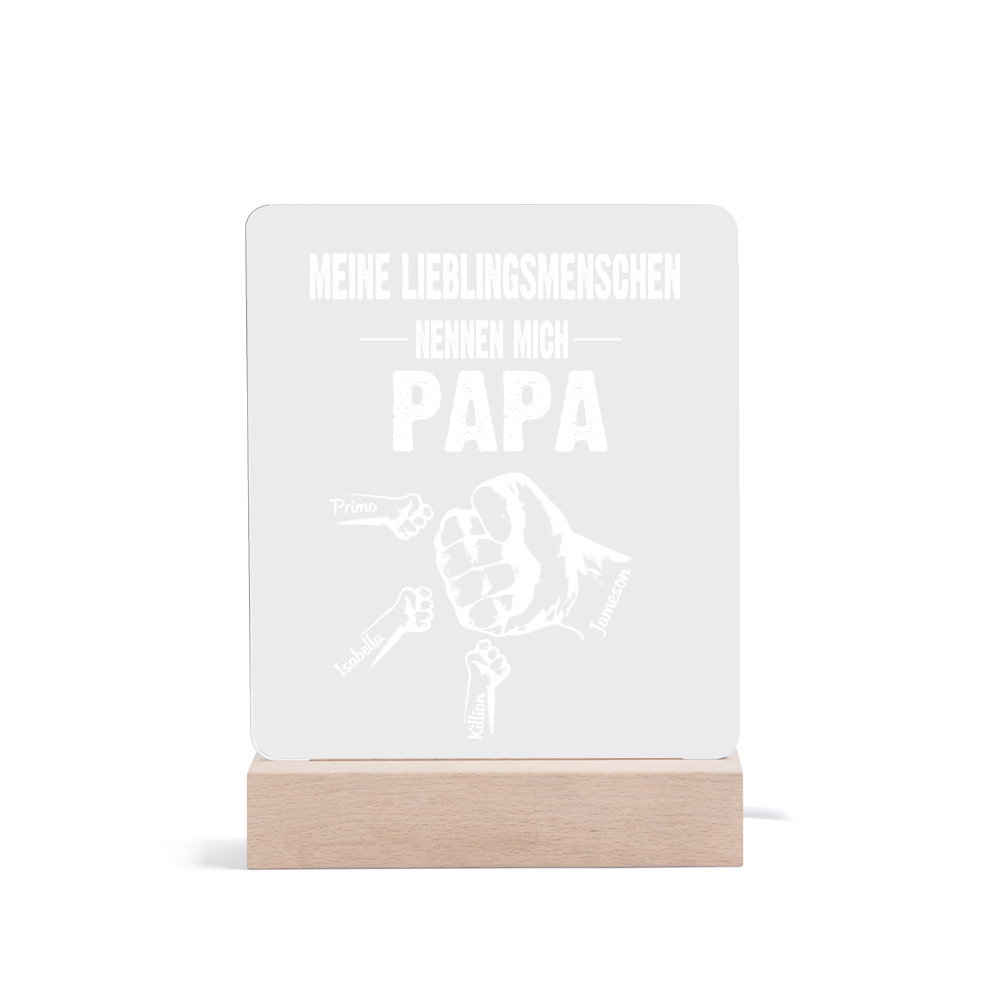 Personalisierte 4 Namen & Text PAPA Faust Nachtlicht- Meine Lieblingsmenschen nennen mich Papa-Geschenk für Vater-Unsere Familie