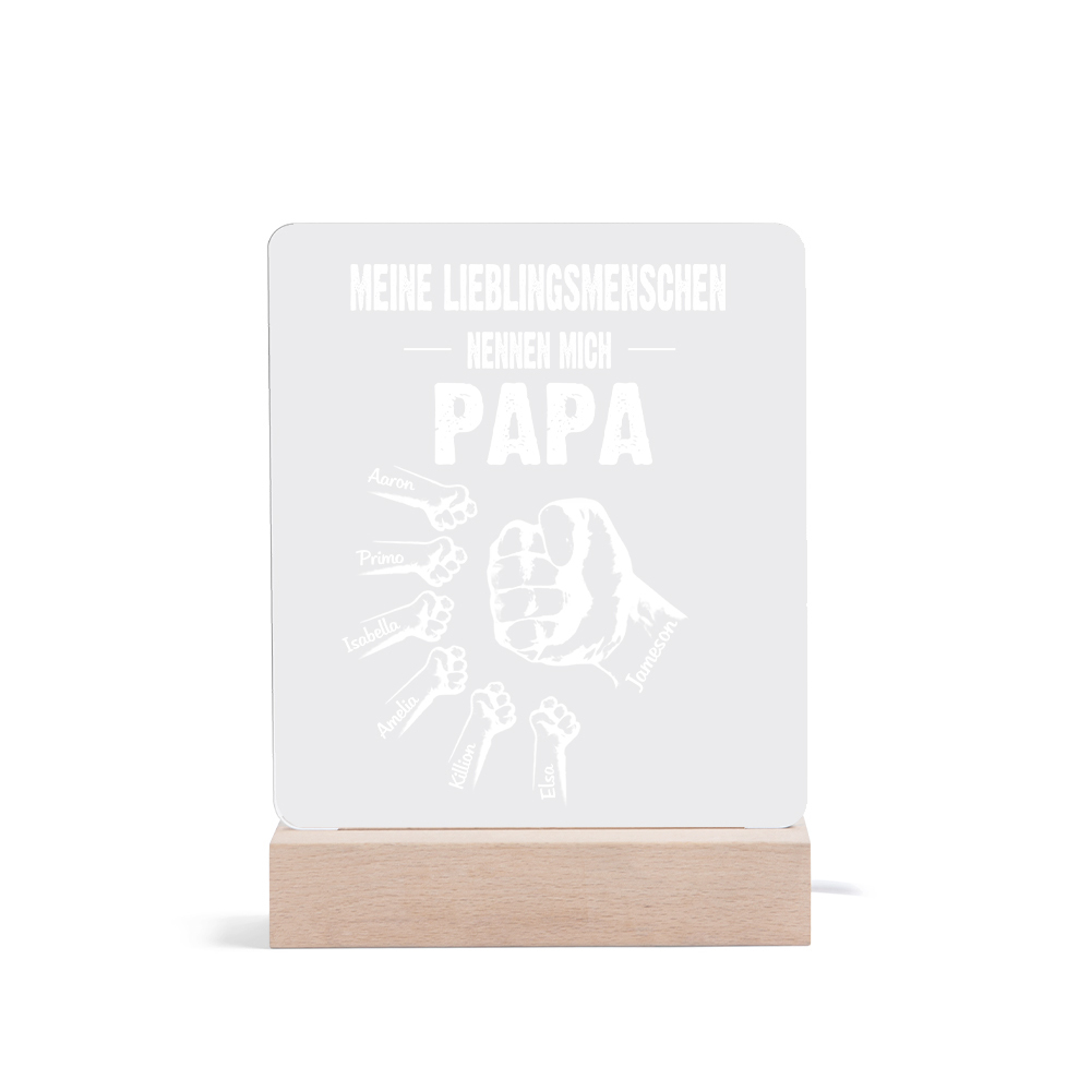 Personalisierte 7 Namen & Text PAPA Faust Nachtlicht- Meine Lieblingsmenschen nennen mich Papa-Geschenk für Vater-Unsere Familie